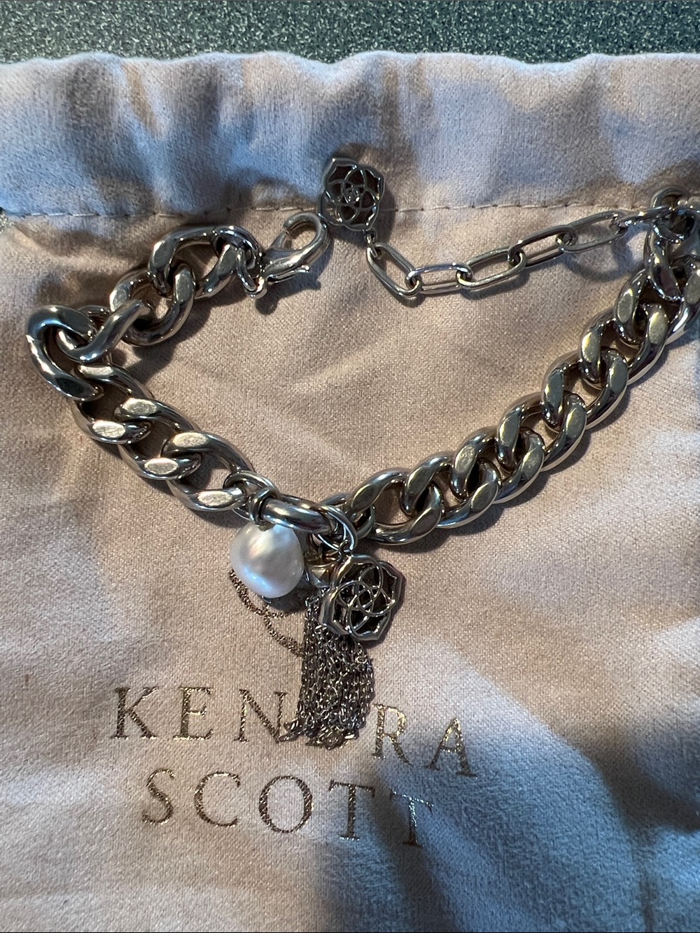 Kendra Scott Silver Chain Bracelet with Pearl and Floral Charms